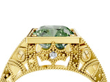 Yellow gold Fancy Green Cushion Cut Brilliant Milgrain Filigree Diamond Ring with Square Prong Setting_4