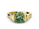 Yellow gold Fancy Green Cushion Cut Brilliant Solitaire Diamond Ring with Channel Set Band and Bar Prong Setting_24