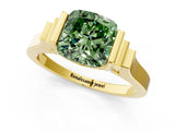Yellow gold Fancy Green Cushion Cut Brilliant Solitaire Diamond Ring with Channel Set Band and Bar Prong Setting_25