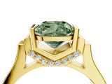 Yellow gold Fancy Green Cushion Cut Brilliant Solitaire Diamond Ring with Channel Set Band and Bar Prong Setting_28