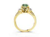 Yellow gold Fancy Green Cushion Cut Brilliant Three-Stone Diamond Ring with Pavé Band and Four-Prong Setting_6