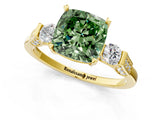Yellow gold Fancy Green Cushion Cut Brilliant Three-Stone Pave Band with Four-Prong Setting_1
