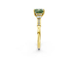 Yellow gold Fancy Green Cushion Cut Brilliant Three-Stone Pave Band with Four-Prong Setting_2