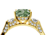 Yellow gold Fancy Green Cushion Cut Brilliant Three-Stone Pave Band with Four-Prong Setting_4
