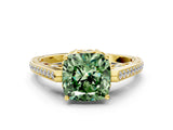 Yellow gold Fancy Green Cushion  Cut Cathedral Pave Diamond Engagement Ring with Six-Prong Setting_33