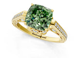 Yellow gold Fancy Green Cushion  Cut Cathedral Pave Diamond Engagement Ring with Six-Prong Setting_34