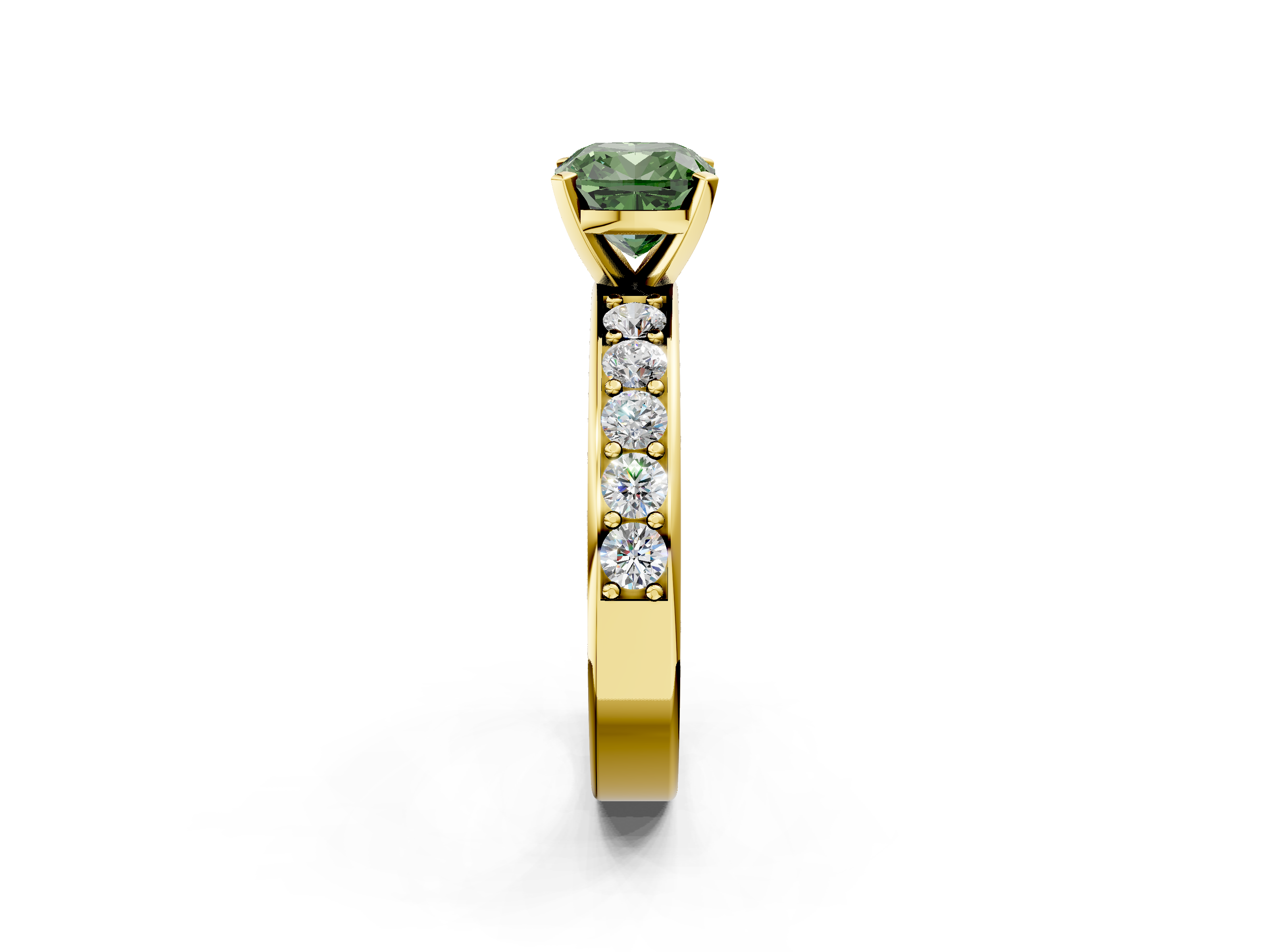 Yellow gold Fancy Green Cushion  Cut Channel Set Diamond Engagement Ring with Four-Prong Setting_242