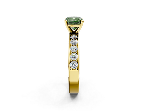 Yellow gold Fancy Green Cushion  Cut Channel Set Diamond Engagement Ring with Four-Prong Setting_242