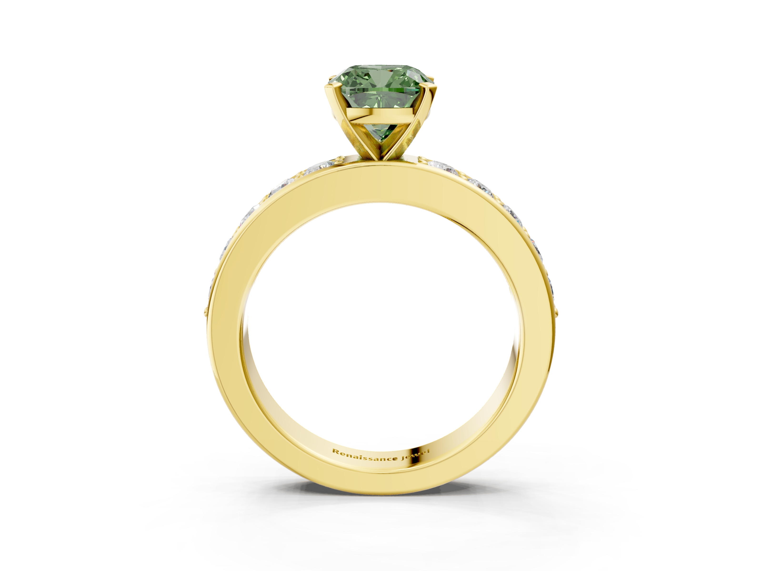 Yellow gold Fancy Green Cushion  Cut Channel Set Diamond Engagement Ring with Four-Prong Setting_243