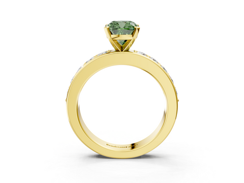 Yellow gold Fancy Green Cushion  Cut Channel Set Diamond Engagement Ring with Four-Prong Setting_243