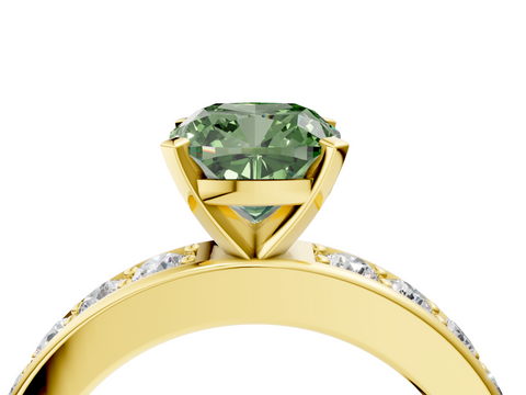 Yellow gold Fancy Green Cushion  Cut Channel Set Diamond Engagement Ring with Four-Prong Setting_244