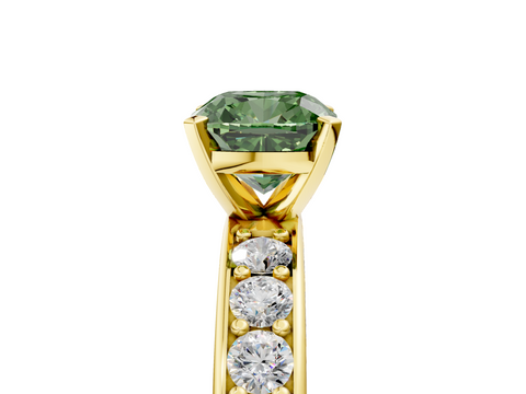 Yellow gold Fancy Green Cushion  Cut Channel Set Diamond Engagement Ring with Four-Prong Setting_245
