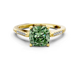 Yellow gold Fancy Green Cushion  Cut Channel Set Solitaire Engagement Ring with Four-Prong Setting_160