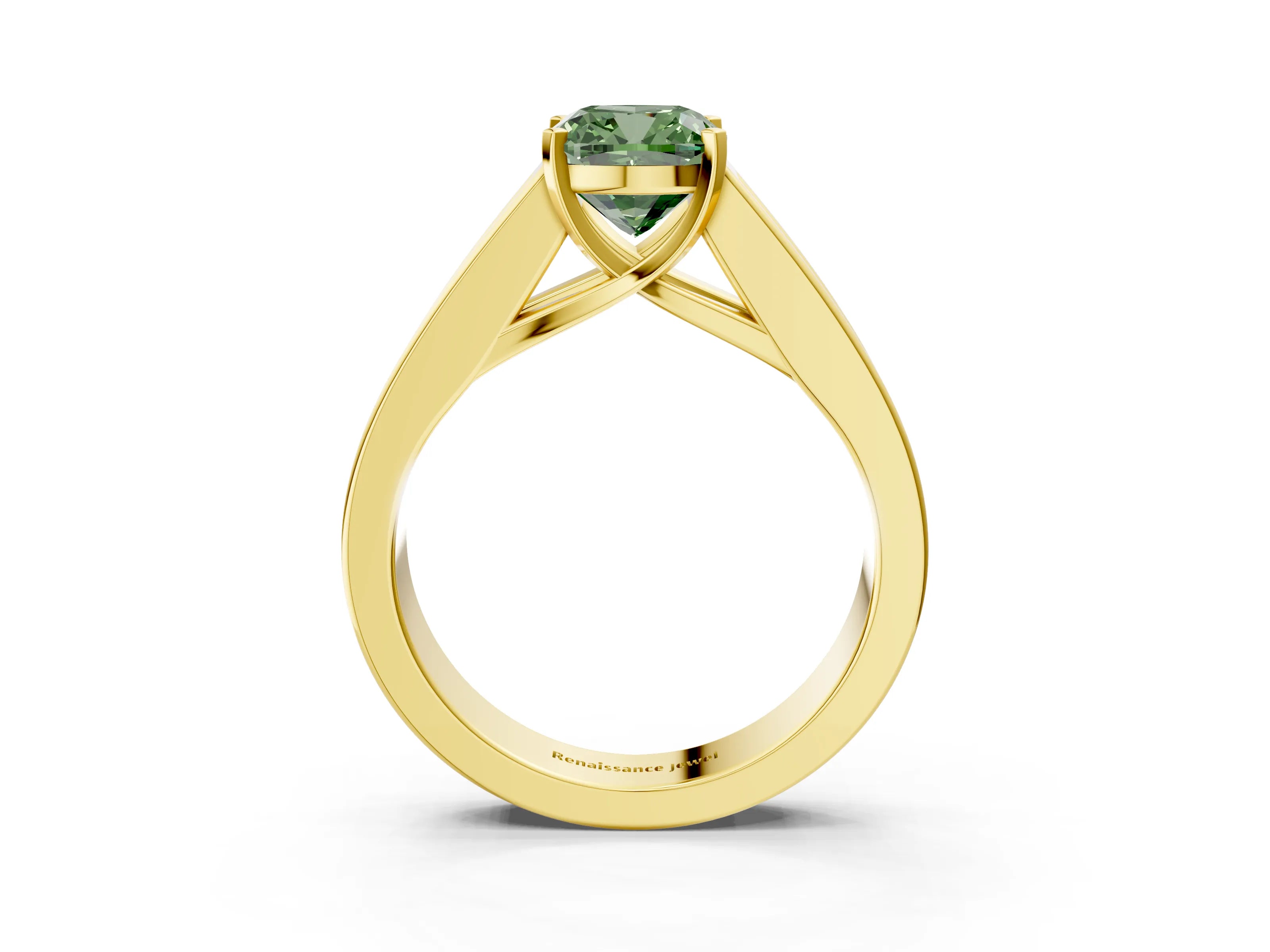 Yellow gold Fancy Green Cushion Cut Cut Channel Set Solitaire Ring with Four-Prong Setting_3