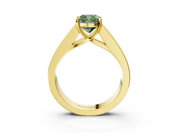 Yellow Gold Cushion Cut Engagement Ring Setting for Fancy Green Center with Channel-Set Shoulders