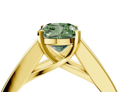 Yellow gold Fancy Green Cushion Cut Cut Channel Set Solitaire Ring with Four-Prong Setting_4