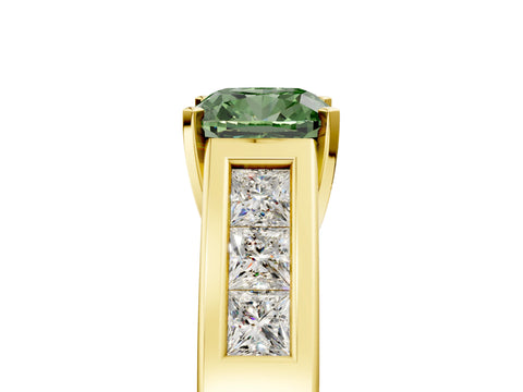 Yellow gold Fancy Green Cushion Cut Cut Channel Set Solitaire Ring with Four-Prong Setting_5