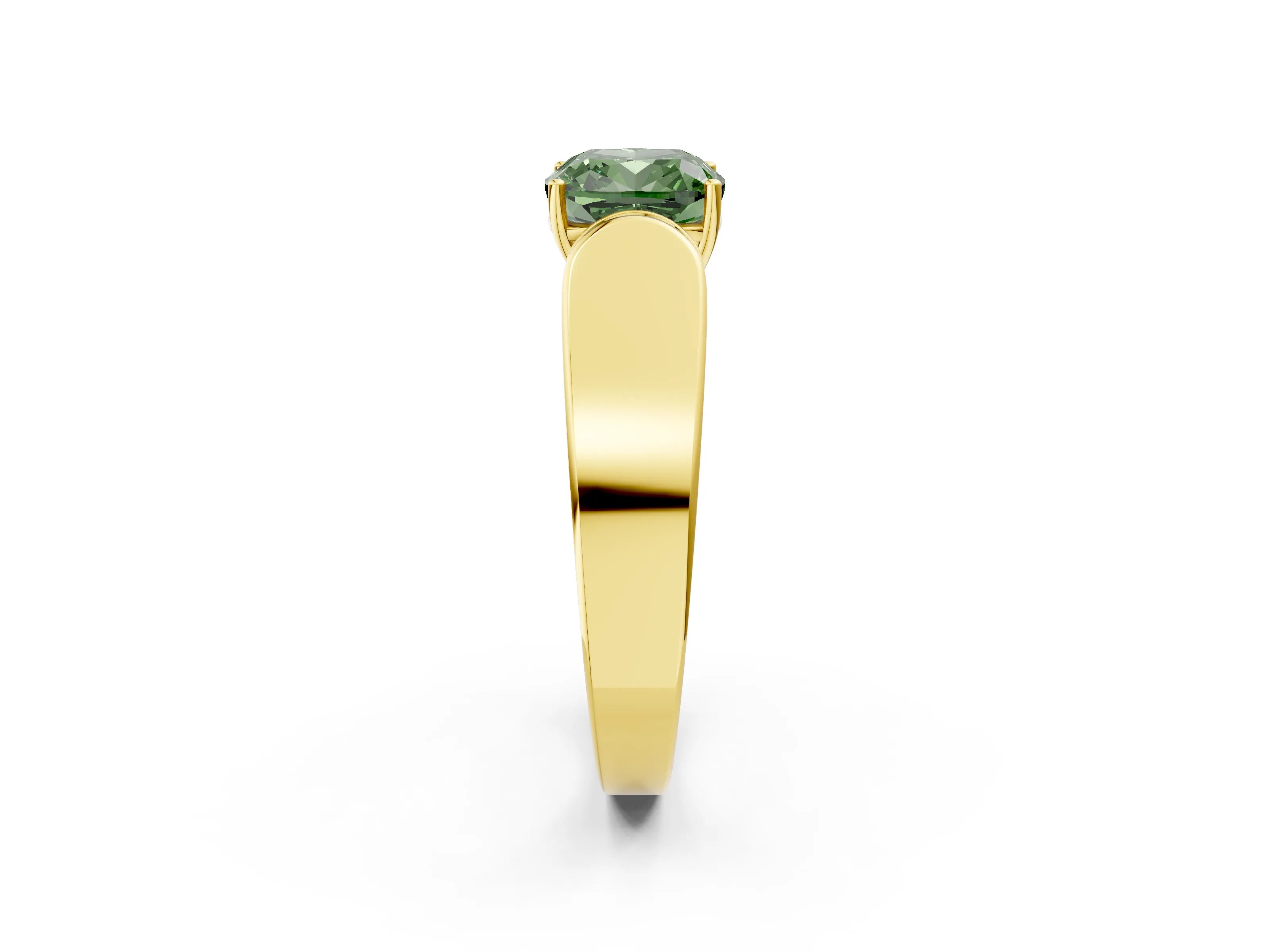 Yellow gold Fancy Green Cushion Cut Cut Diamond Channel Set Solitaire Ring with Four-Prong Setting_2