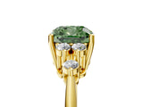 Yellow gold Fancy Green Cushion Cut Cut Diamond Cluster Ring with Solitaire Band and Four-Prong Setting_5