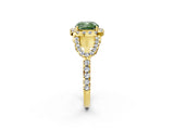 Yellow gold Fancy Green Cushion Cut Cut Diamond Halo Engagement Ring with Open Split Pavé Band_2