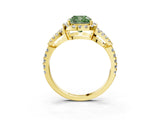 Yellow gold Fancy Green Cushion Cut Cut Diamond Halo Engagement Ring with Open Split Pavé Band_3