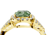 Yellow gold Fancy Green Cushion Cut Cut Diamond Halo Engagement Ring with Open Split Pavé Band_4