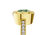 Yellow gold Fancy Green Cushion Cut-Cut Diamond Halo Engagement Ring with Pave Band and Prong Setting_5