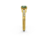 Yellow gold Fancy Green Cushion Cut Cut Diamond Milgrain Pave Band Four-Prong Setting Ring_5