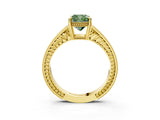 Yellow gold Fancy Green Cushion Cut Cut Diamond Milgrain Pave Band Four-Prong Setting Ring_6