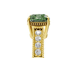 Yellow gold Fancy Green Cushion Cut Cut Diamond Milgrain Pave Band Four-Prong Setting Ring_8