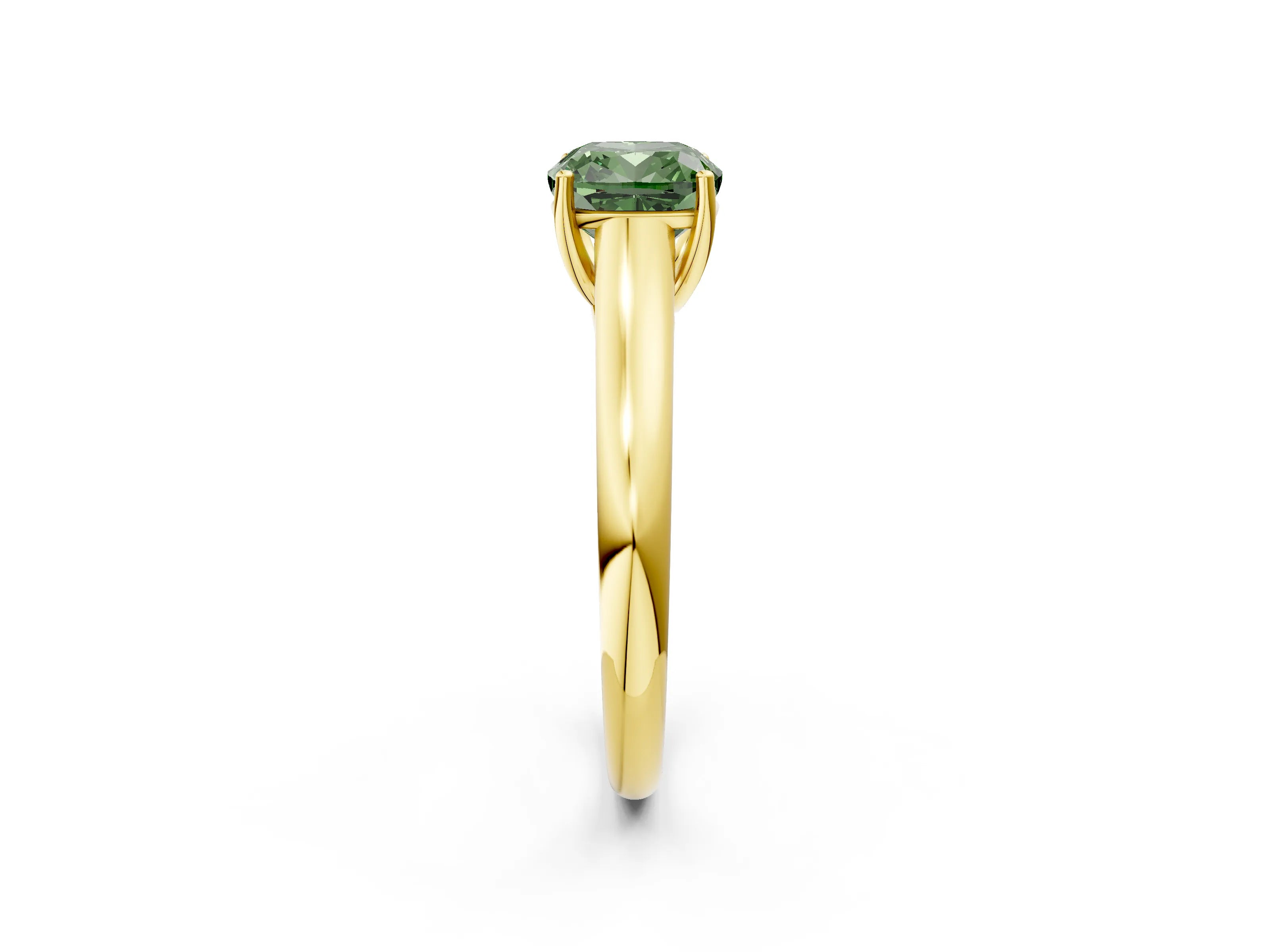 Yellow gold Fancy Green Cushion Cut Cut Diamond Solitaire Engagement Ring with Tapered Plain Band and Four-Prong Setting_2