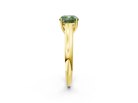 Yellow gold Fancy Green Cushion Cut Cut Diamond Solitaire Engagement Ring with Tapered Plain Band and Four-Prong Setting_2