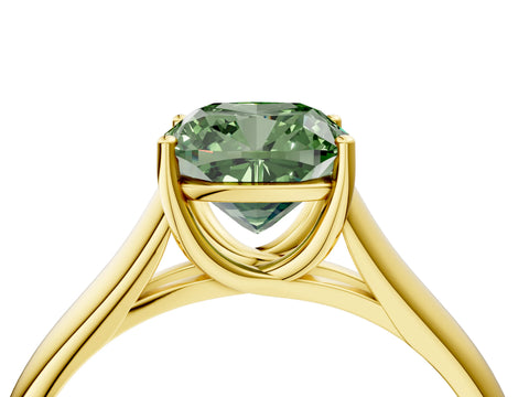 Yellow gold Fancy Green Cushion Cut Cut Diamond Solitaire Engagement Ring with Tapered Plain Band and Four-Prong Setting_4