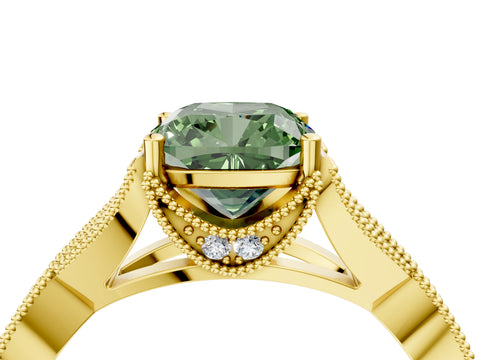Yellow gold Fancy Green Cushion Cut Cut Diamond Twisted Band with Milgrain Pave Setting and Four-Prong Setting_4