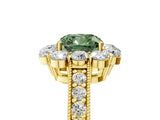 Yellow gold Fancy Green Cushion Cut Cut Halo Diamond Pavé Engagement Ring with Milgrain Detailing_5