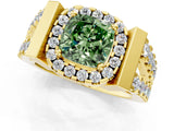 Yellow gold Fancy Green Cushion Cut Cut Halo Split Shank Prong Set Ring_1