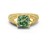 Yellow gold Fancy Green Cushion Cut Cut Milgrain Pave Diamond Engagement Ring with Four-Prong Setting_15