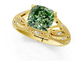 Yellow gold Fancy Green Cushion Cut Cut Milgrain Pave Diamond Engagement Ring with Four-Prong Setting_16