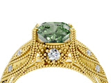 Yellow gold Fancy Green Cushion Cut Cut Milgrain Pave Diamond Engagement Ring with Four-Prong Setting_19