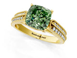 Yellow gold Fancy Green Cushion Cut Cut Pave Split Shank Engagement Ring with Four-Prong Setting_1