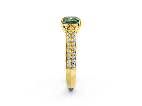 Yellow gold Fancy Green Cushion Cut Cut Pave Split Shank Engagement Ring with Four-Prong Setting_2