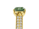 Yellow gold Fancy Green Cushion Cut Cut Pave Split Shank Engagement Ring with Four-Prong Setting_5