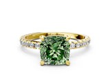 Yellow gold Fancy Green Cushion Cut Diamond Brilliant Solitaire Ring with Pavé Band and Four-Prong Setting_12