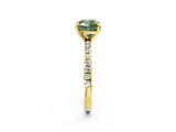 Yellow gold Fancy Green Cushion Cut Diamond Brilliant Solitaire Ring with Pavé Band and Four-Prong Setting_14
