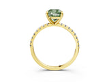 Yellow gold Fancy Green Cushion Cut Diamond Brilliant Solitaire Ring with Pavé Band and Four-Prong Setting_15