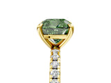 Yellow gold Fancy Green Cushion Cut Diamond Brilliant Solitaire Ring with Pavé Band and Four-Prong Setting_17