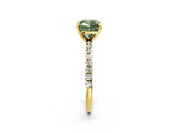 Yellow gold Fancy Green Cushion Cut Diamond Brilliant Solitaire Ring with Pavé Band and Four-Prong Setting_2