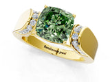Yellow gold Fancy Green Cushion Cut Diamond Channel Set Solitaire Ring with Four-Prong Setting_13