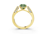 Yellow gold Fancy Green Cushion Cut Diamond Channel Set Solitaire Ring with Four-Prong Setting_15