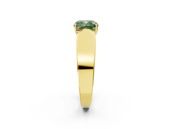 Yellow Gold Cushion Cut Channel Set Engagement Ring Setting for Fancy Green Center with Wide Band